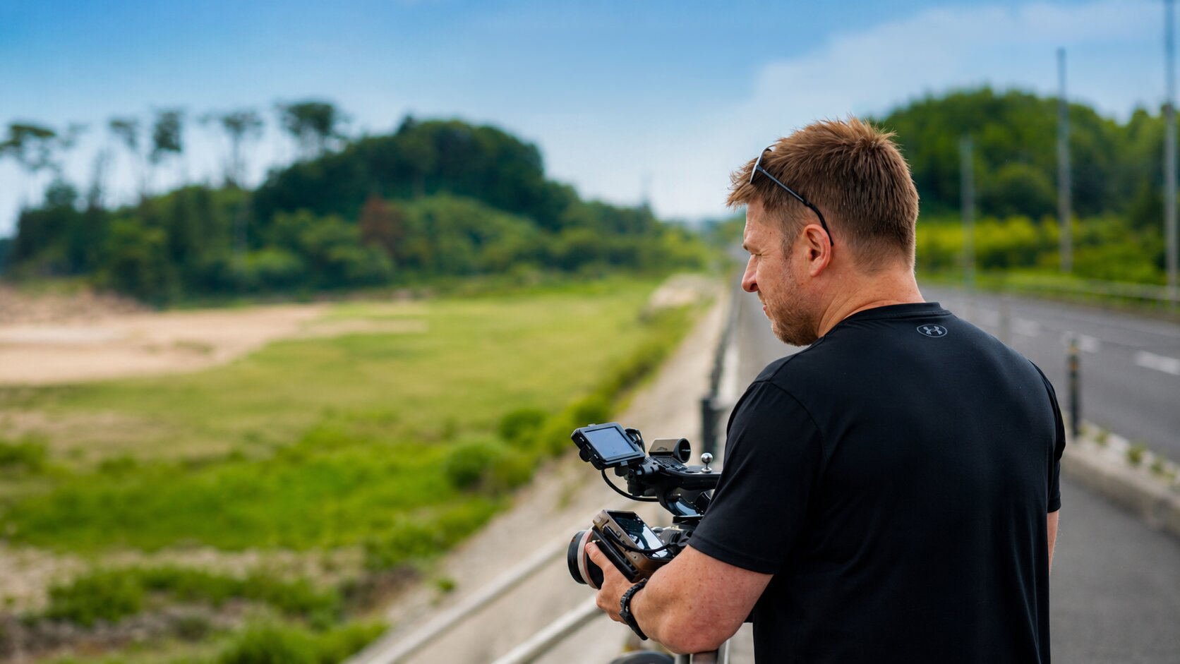 Rionne McAvoy filming along the Fukushima coastline, site of the 2011 tsunami
